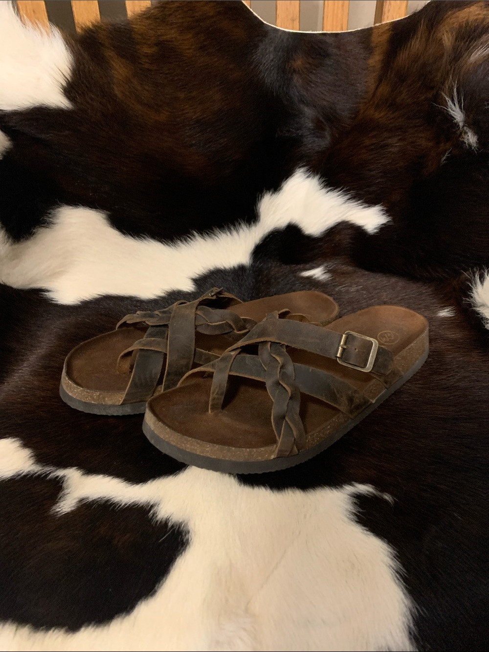 White Mountain Brown Braided Leather Footbed Slide